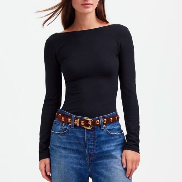 Madewell Tops - NWT Madewell Long-Sleeve Scoopback Cotton Jersey Stretch Tee Black Size Medium